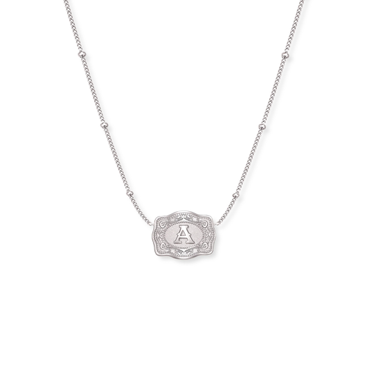 SpurWest Ultra Mini Belt Buckle Necklace Initials in Silver