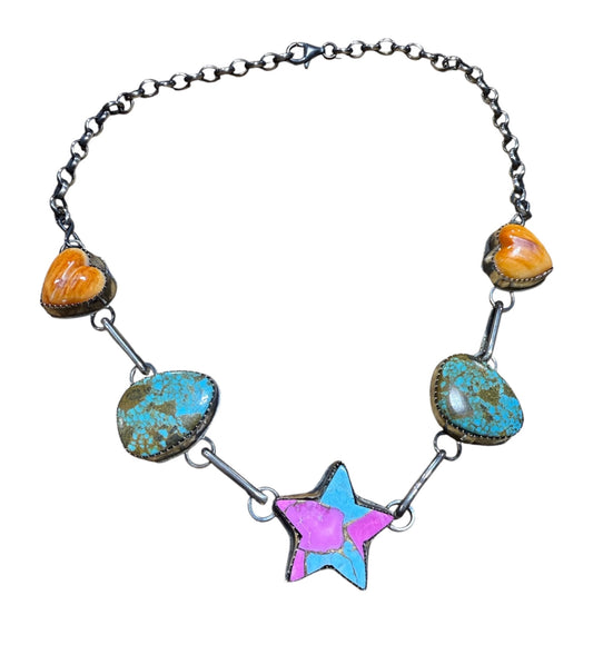Cotton Candy Star Choker by Tia Long, Navajo