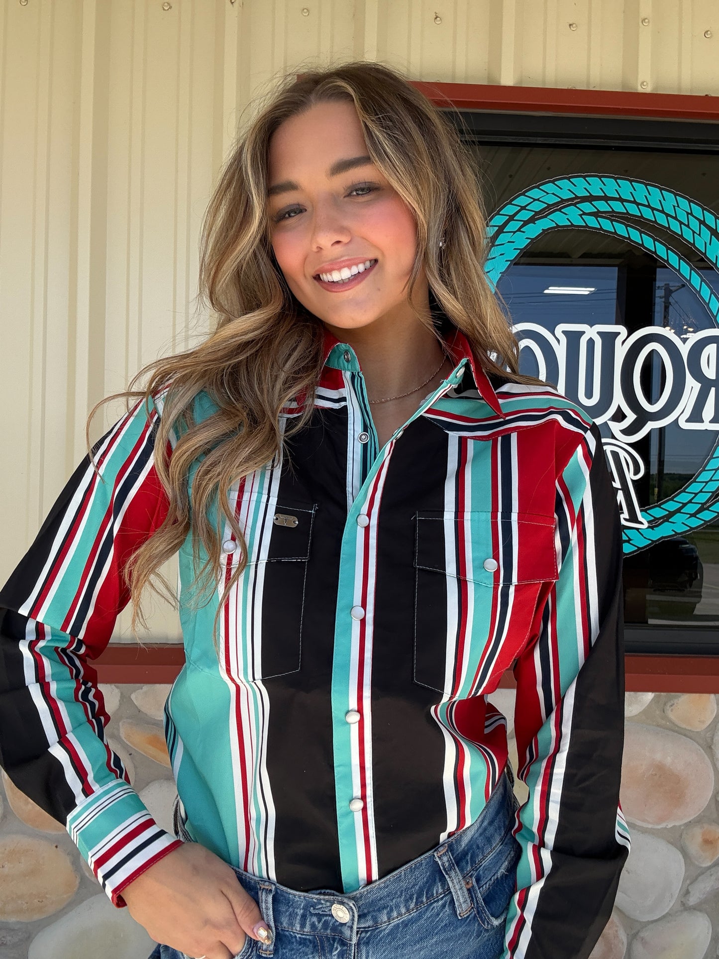 I Never Lie Striped Pearl Snap Button Up Top (Regular & Plus Size)