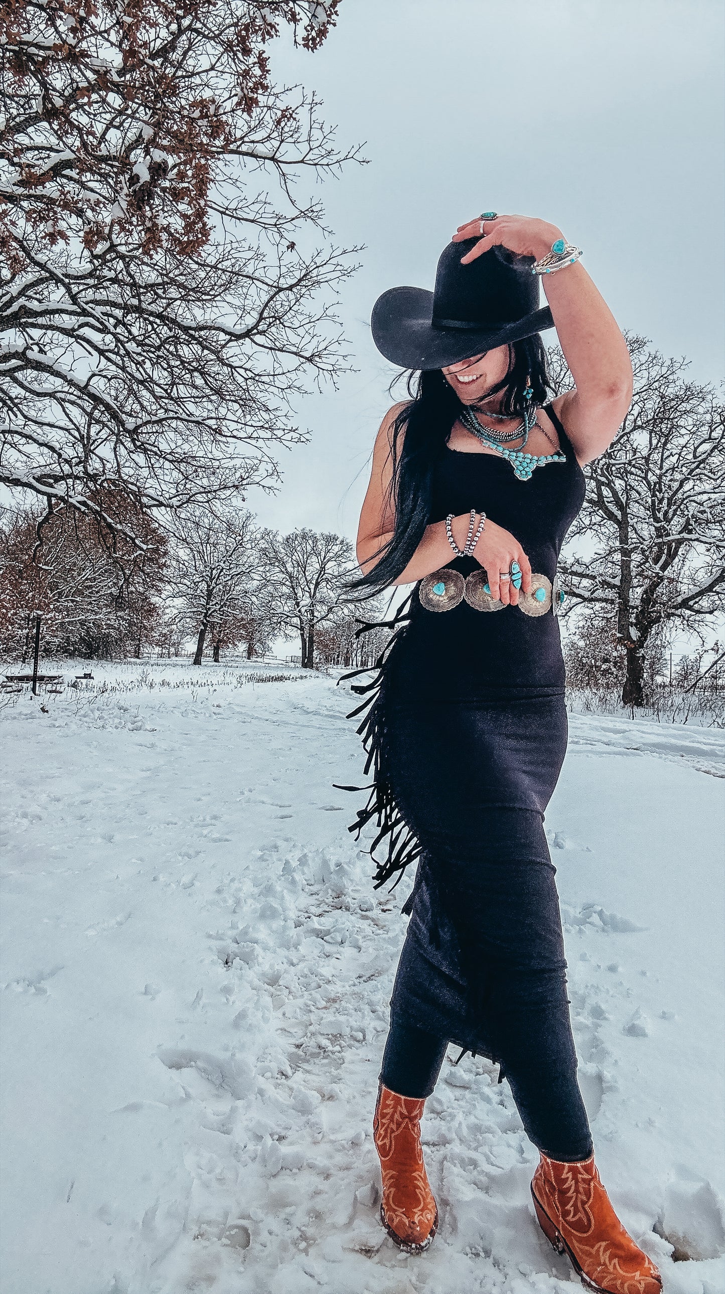 The Jackson Solid Tank Strap Sleeveless Full Length Maxi Black Dress With Fringe