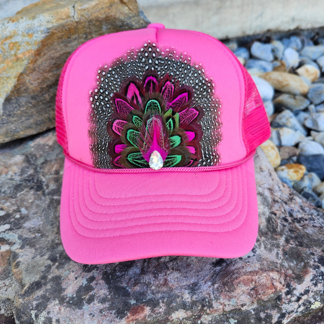 Hot Pink Feather Trucker Hat