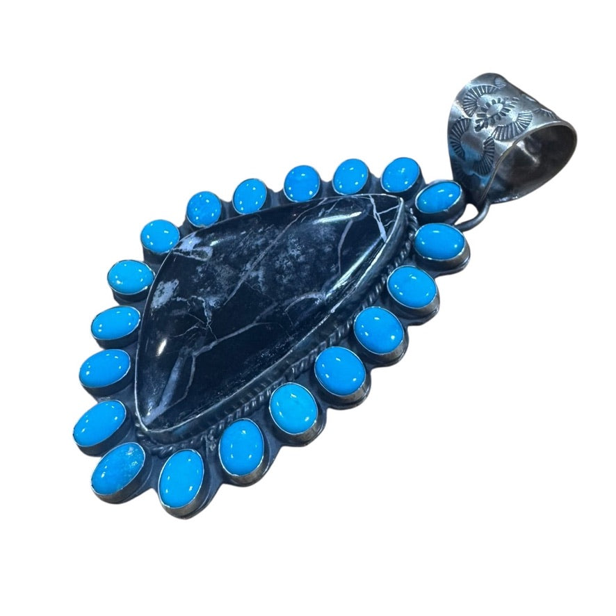 White Buffalo and Turquoise Pendant by Ned Nez
