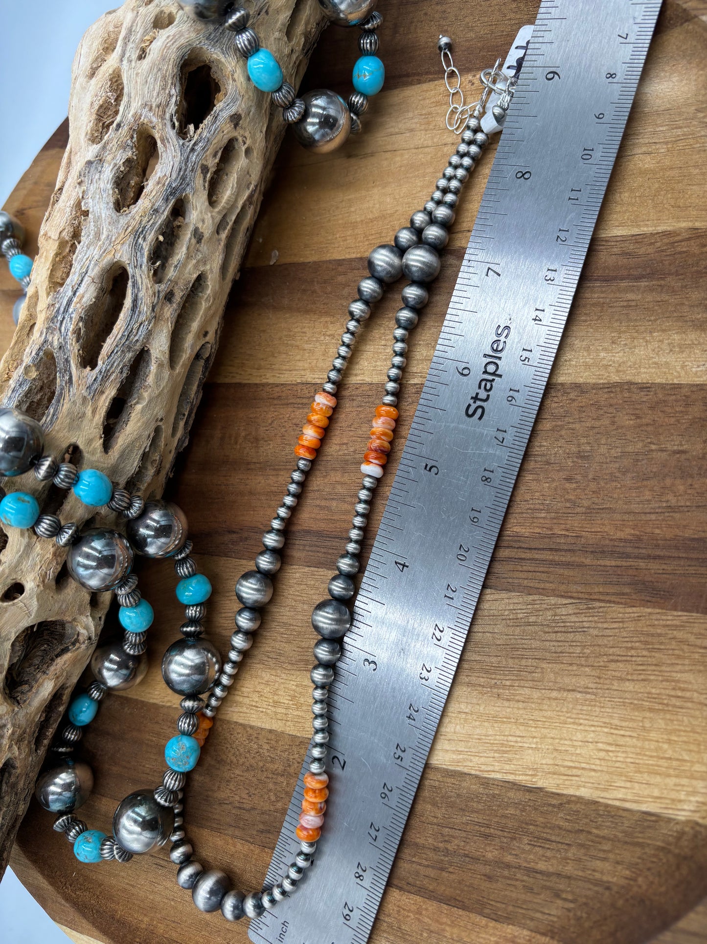 18” Orange Spiny & Sterling Silver Pearl Necklace II