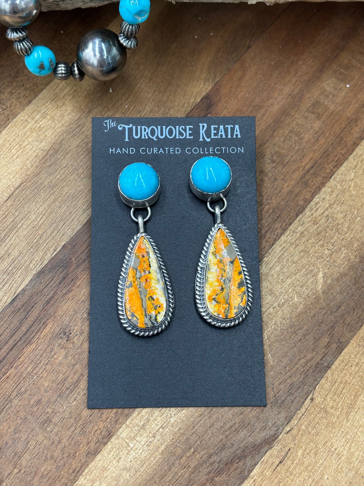Bumble Bee Jasper #831-8 & Turquoise Earrings by Gabriel Jurardo
