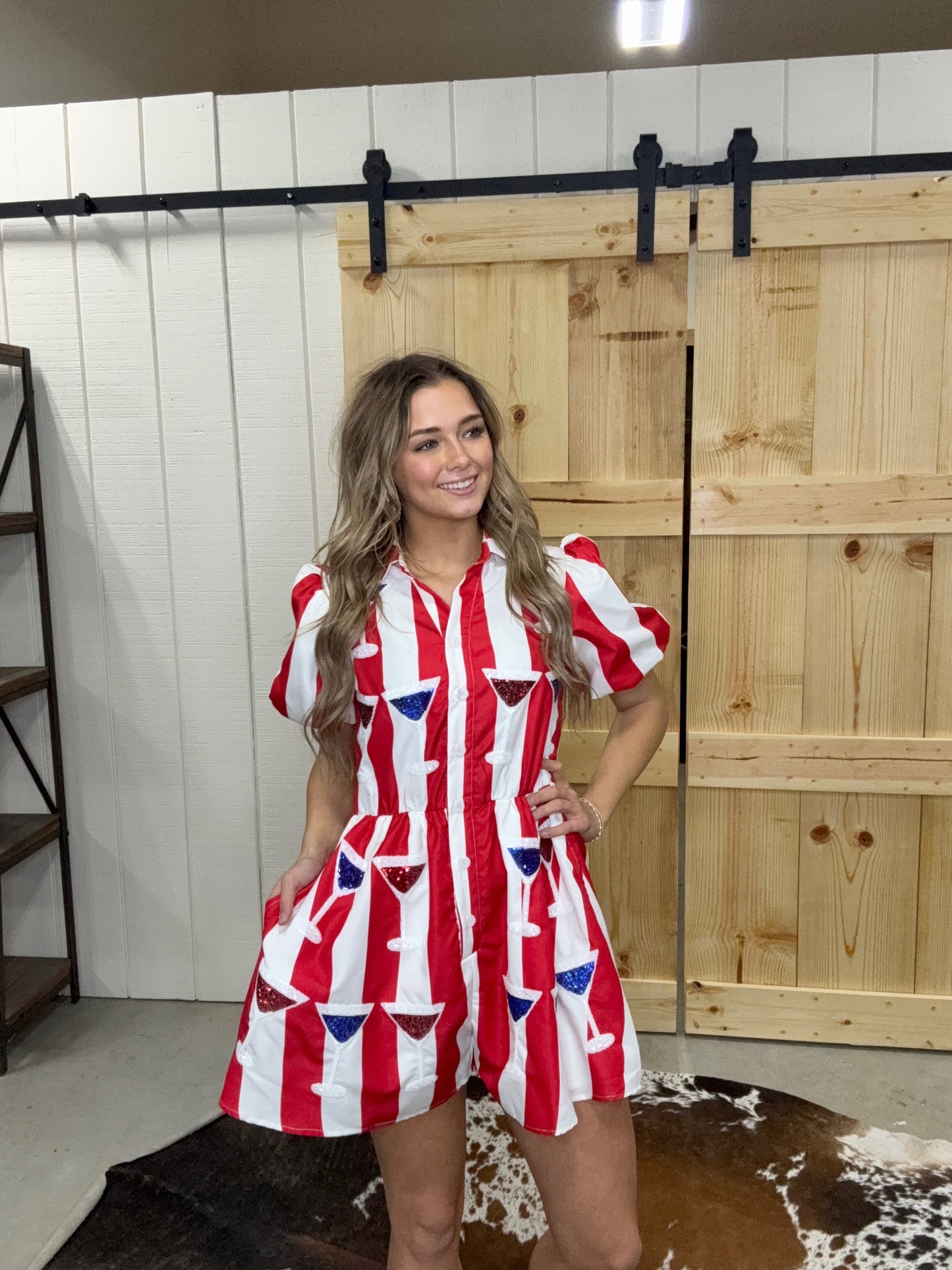 The Martina Red, White, & Blue Martini Sequin Romper