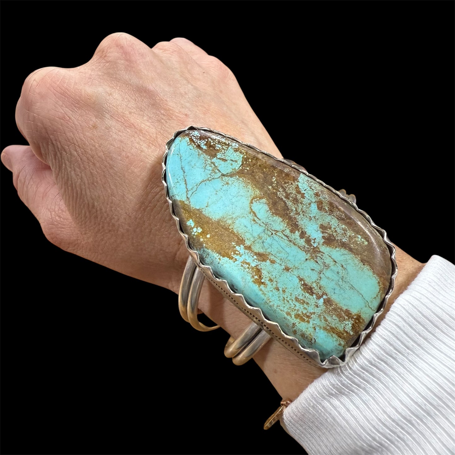 Turquoise Stone Statement Cuff by Danny Hinnio