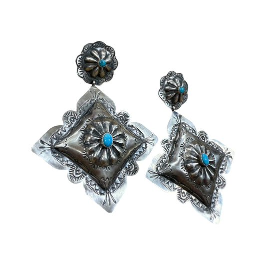 Diamond Concho Earrings By Francis Begay, Navajo