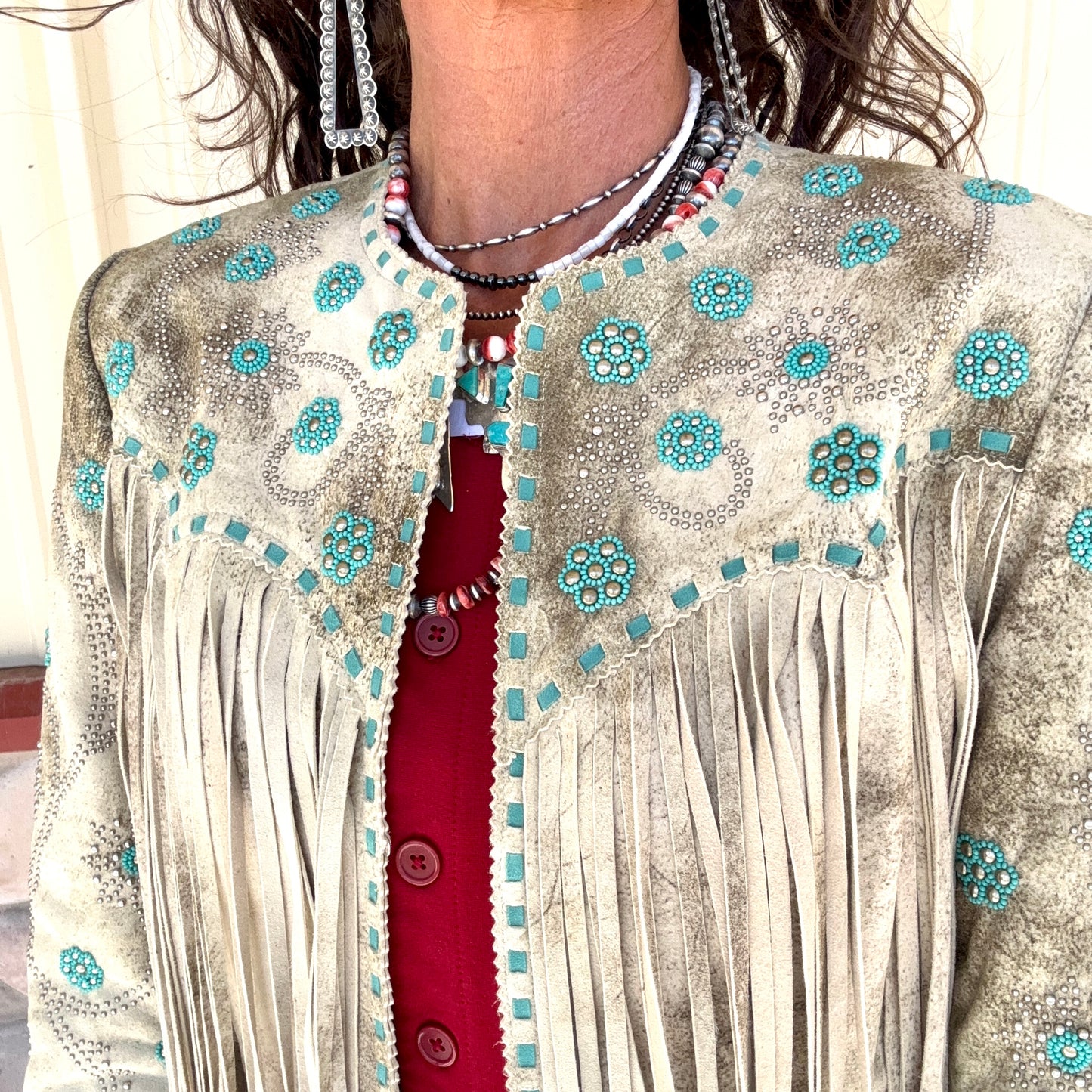 Scully Cream With Turquoise Suede Jacket