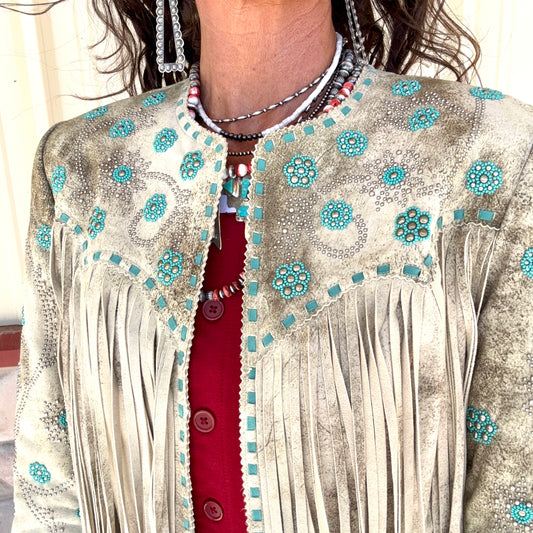 Scully Cream With Turquoise Suede Jacket