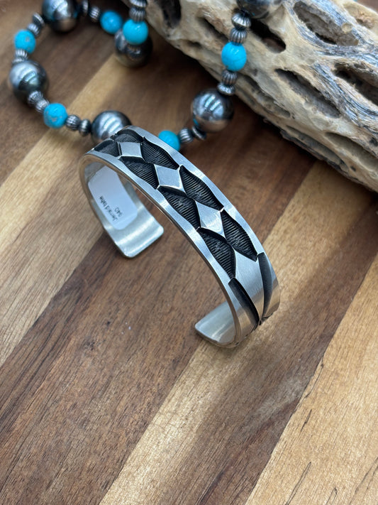 All Silver Cuff #2 by Jerald Tahe, Navajo