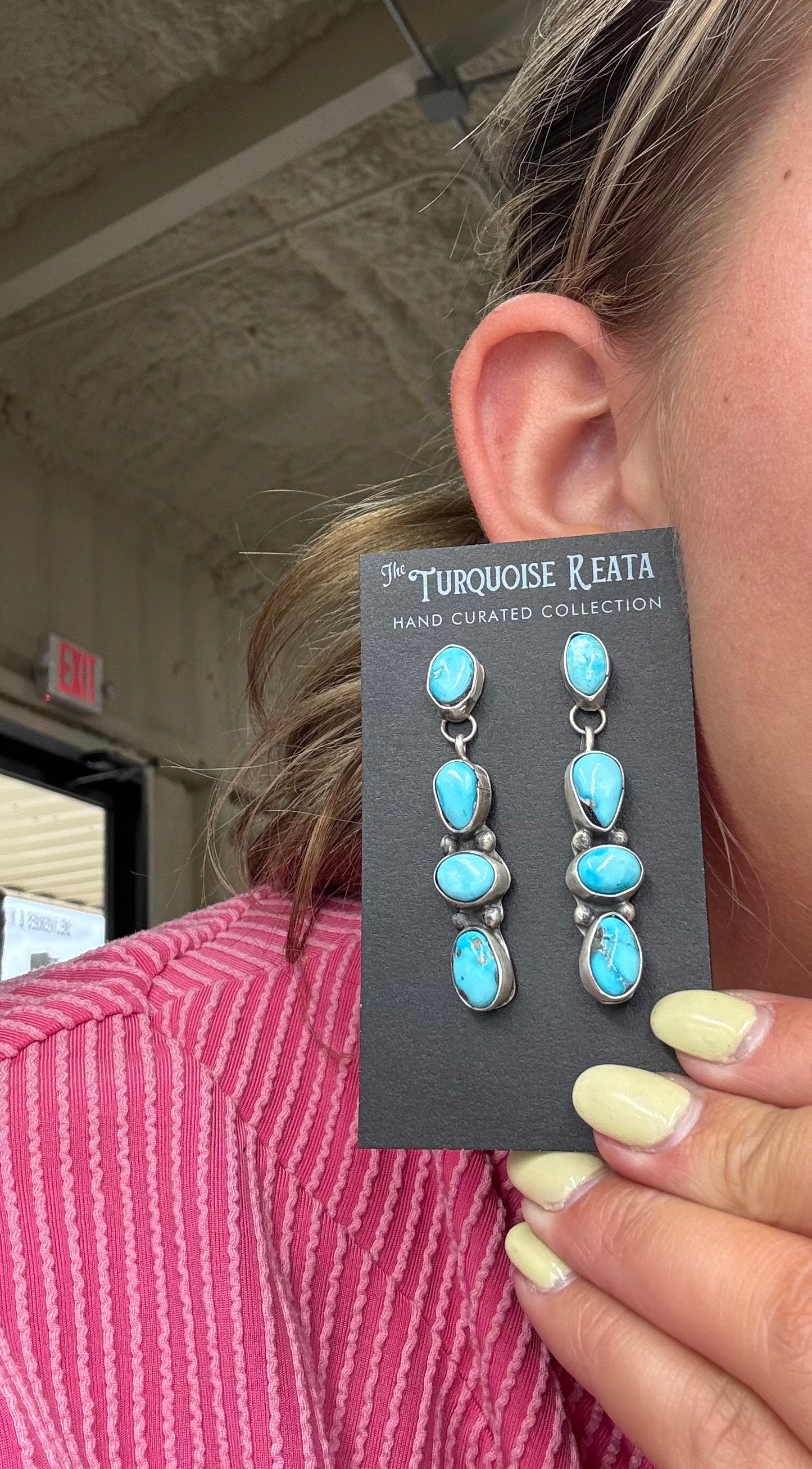 Turquoise Drop Earrings by Ella Peters, Navajo