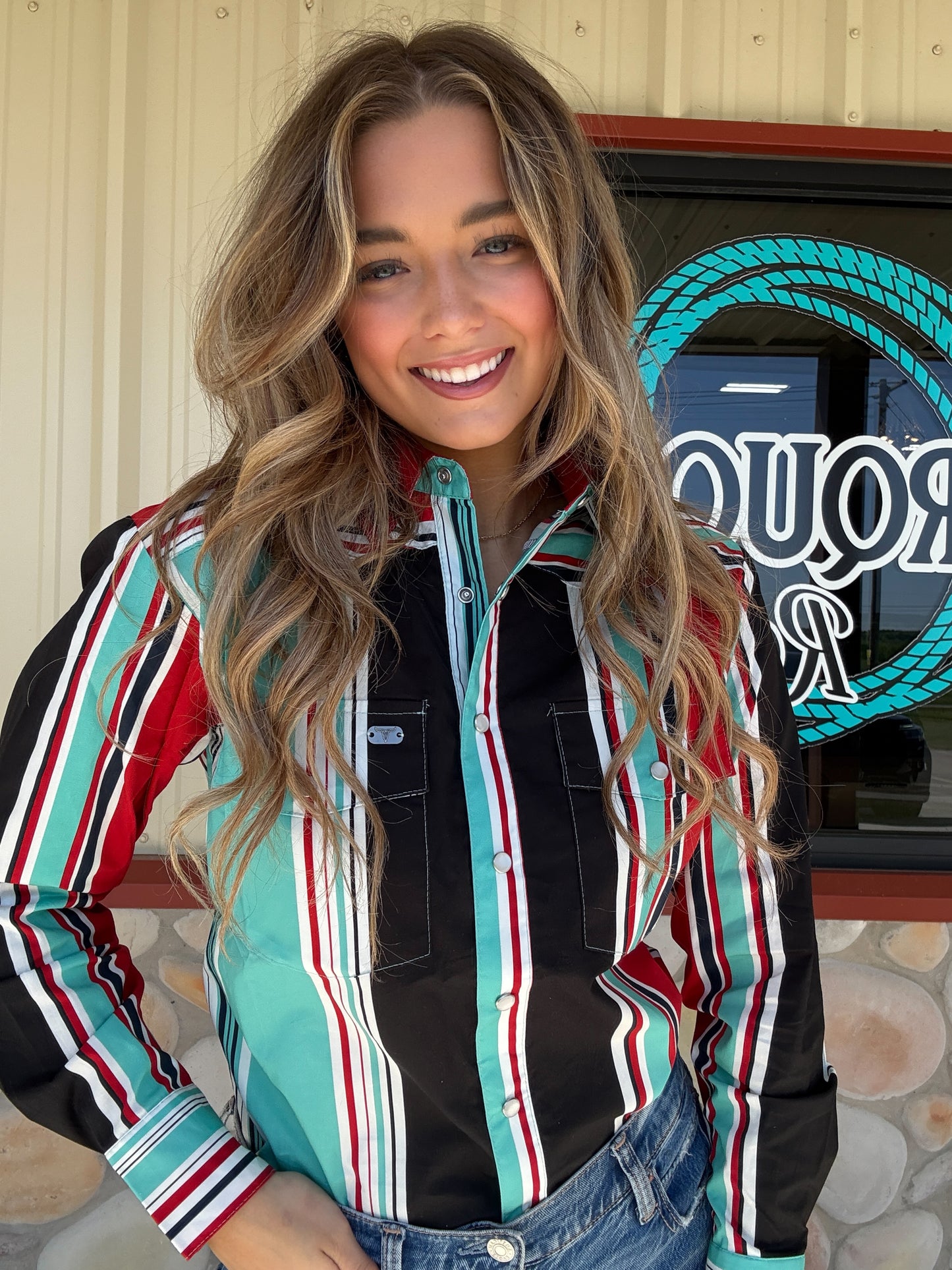 I Never Lie Striped Pearl Snap Button Up Top (Regular & Plus Size)