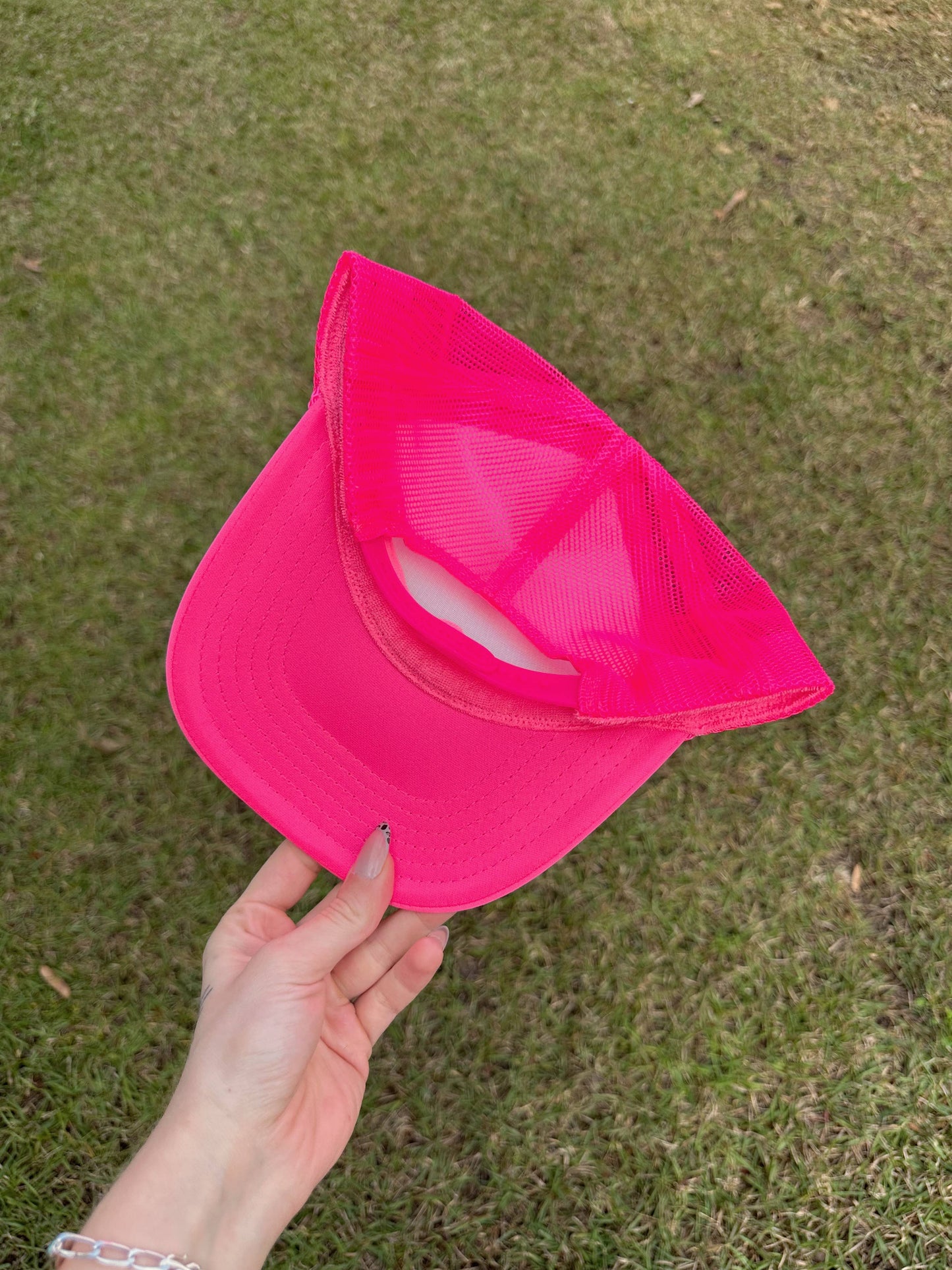 Blue Collar Dollar Trucker Hat Neon Pink & White