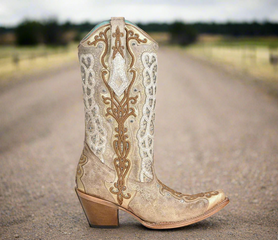 Corral Golden Bling Women's Overlay Embroidery Studs & Crystals Western Boots
