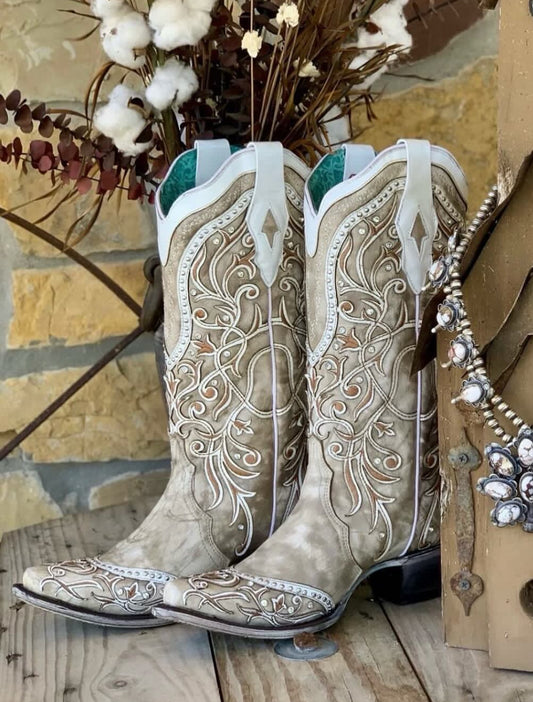 Corral Wildwood White Embroidery Boots Sizes 6.5, 7.5