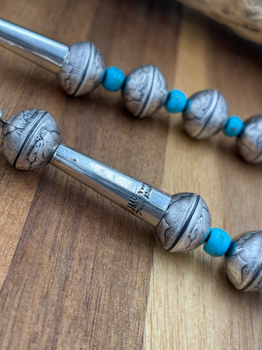 28” Mercury Dime & Turquoise Necklace by James McCabe, Navajo