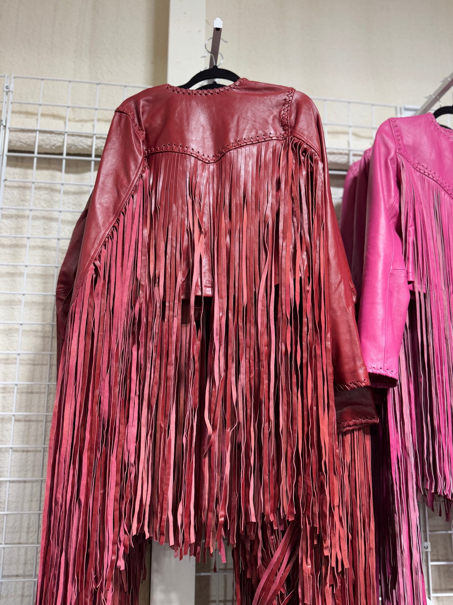 The Hannah Mae Red Fringe Leather Jacket (Regular & Plus Size)