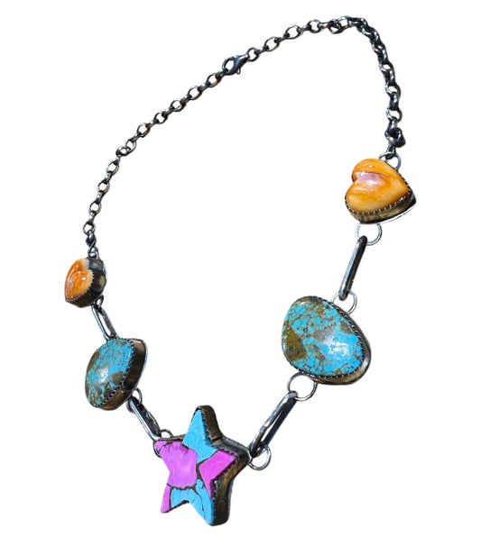 Cotton Candy Star Choker by Tia Long, Navajo