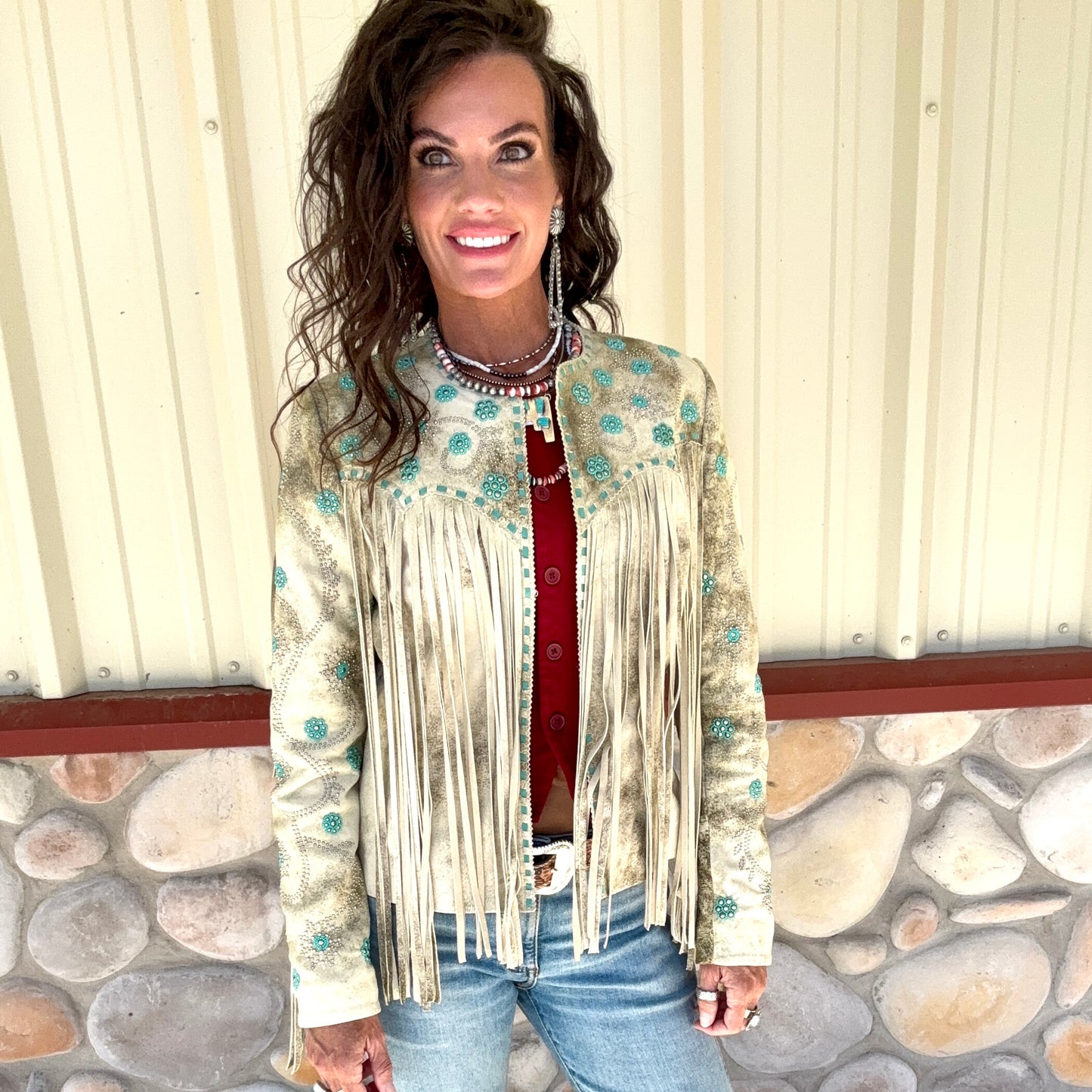 Scully Cream With Turquoise Suede Jacket