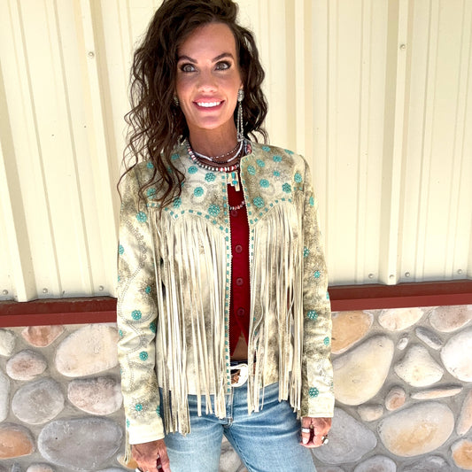 Scully Cream With Turquoise Suede Jacket