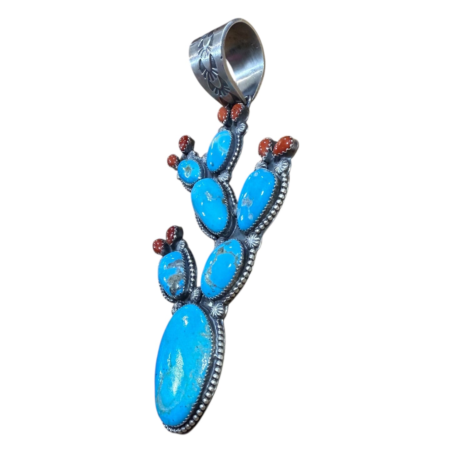 Kingman and Coral Cactus Pendant