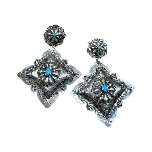 Diamond Concho Earrings By Francis Begay, Navajo