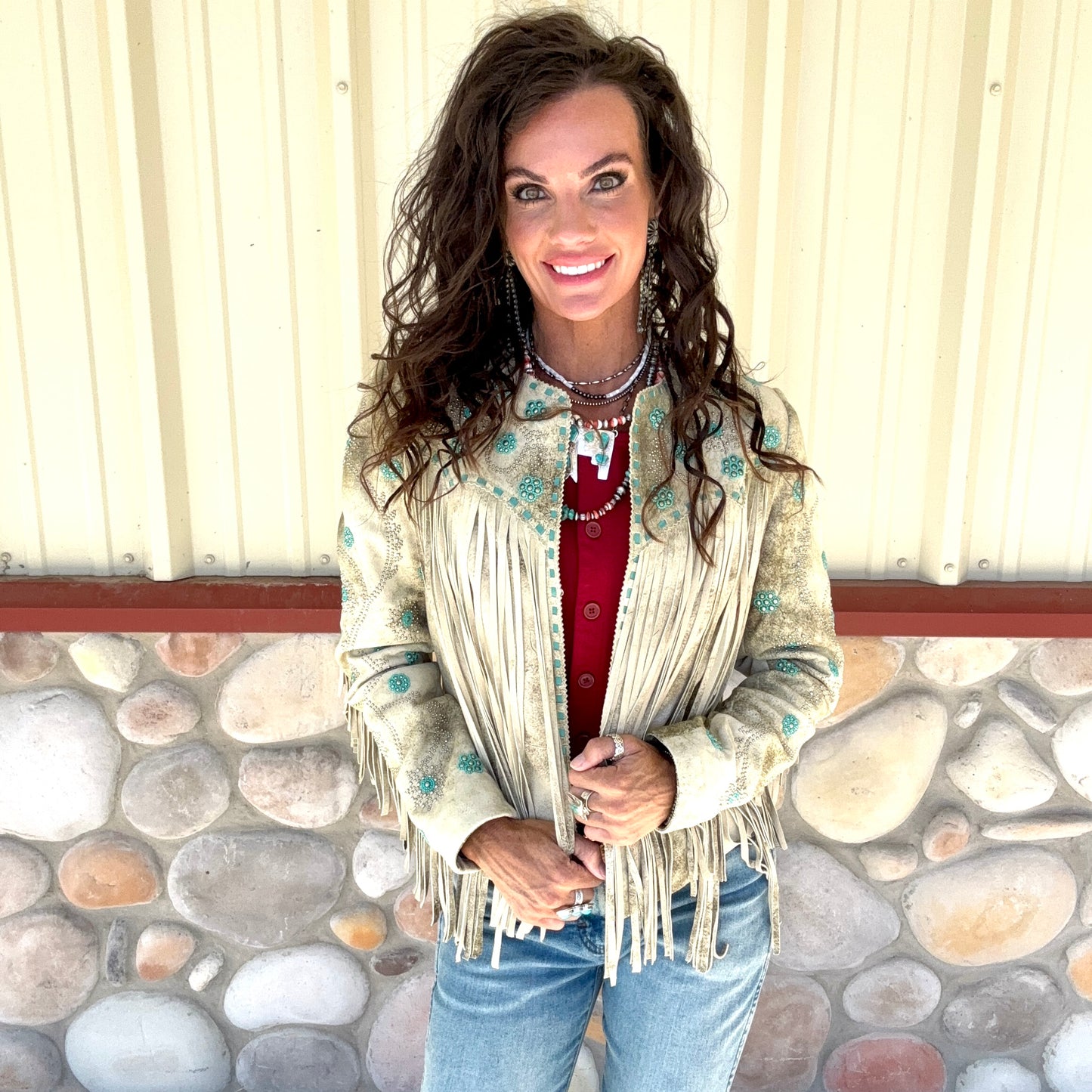 Scully Cream With Turquoise Suede Jacket