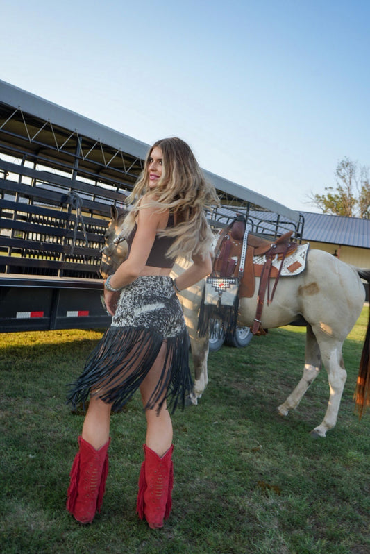 Cowgirl Luxe Cowhide Fringe Shorts
