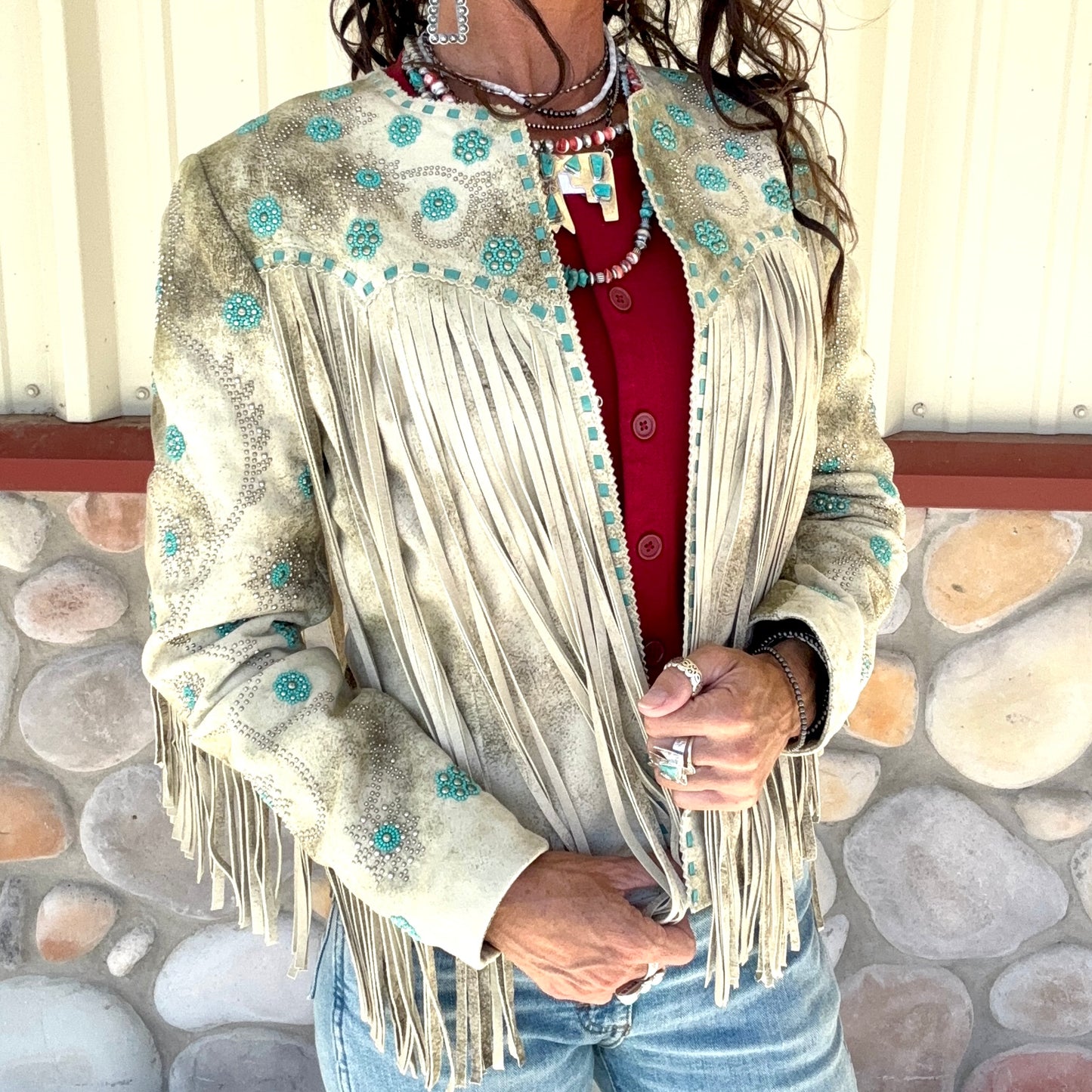 Scully Cream With Turquoise Suede Jacket