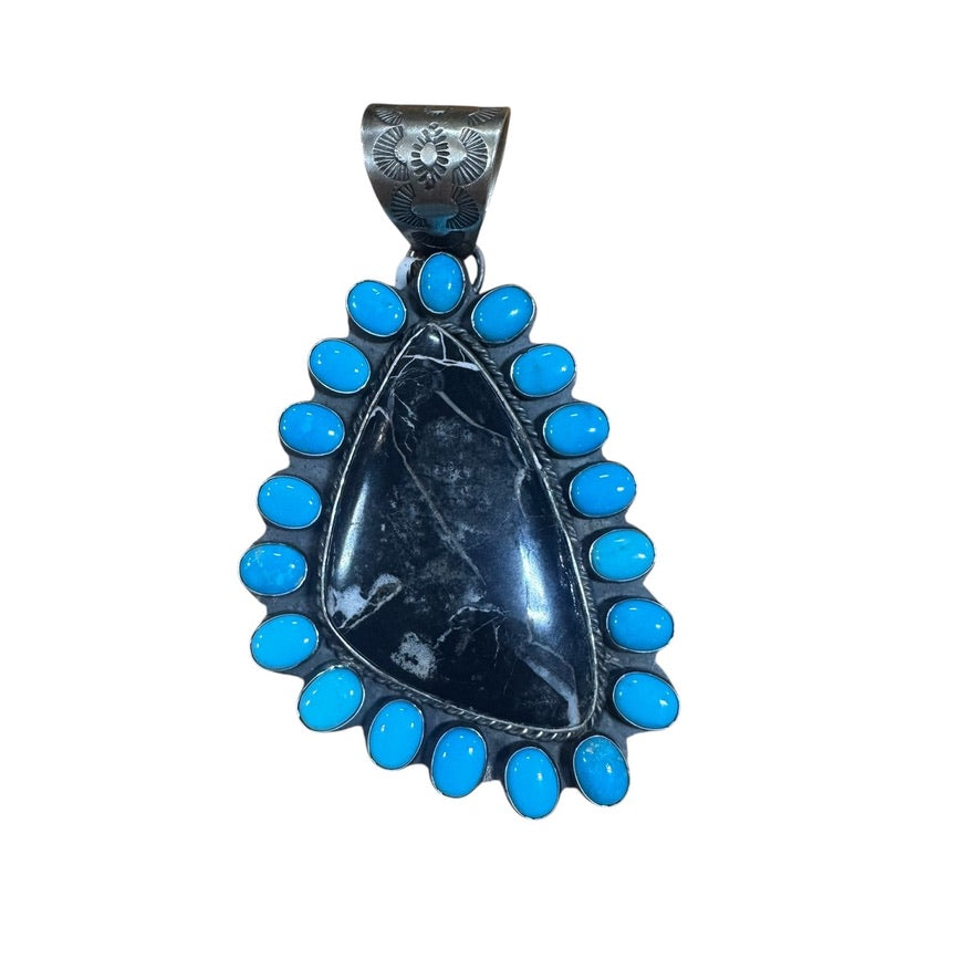 White Buffalo and Turquoise Pendant by Ned Nez