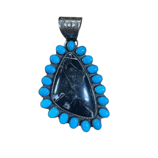 White Buffalo and Turquoise Pendant by Ned Nez
