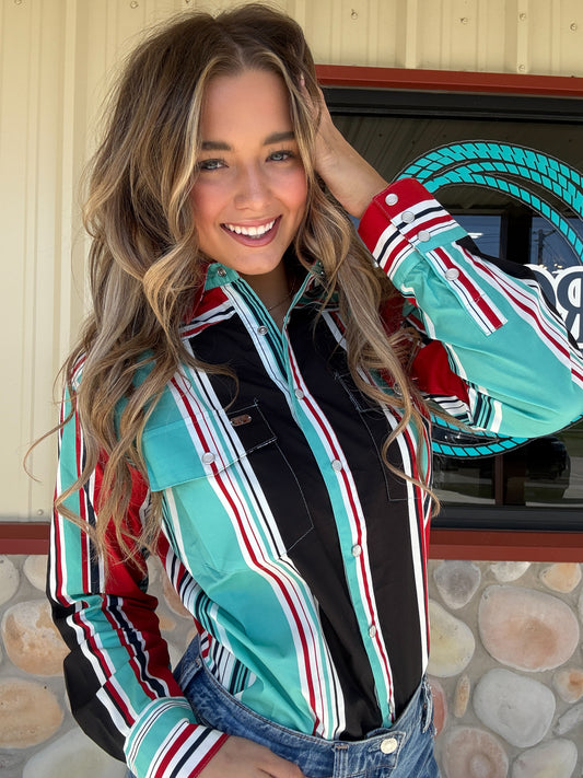 I Never Lie Striped Pearl Snap Button Up Top (Regular & Plus Size)