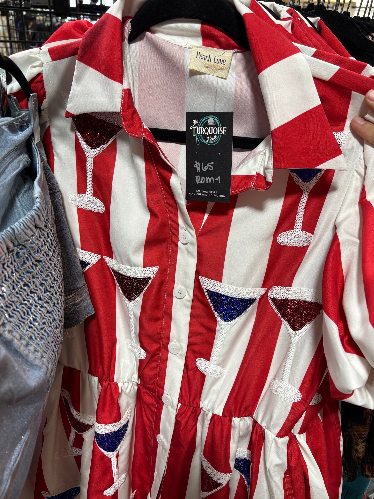 The Martina Red, White, & Blue Martini Sequin Romper