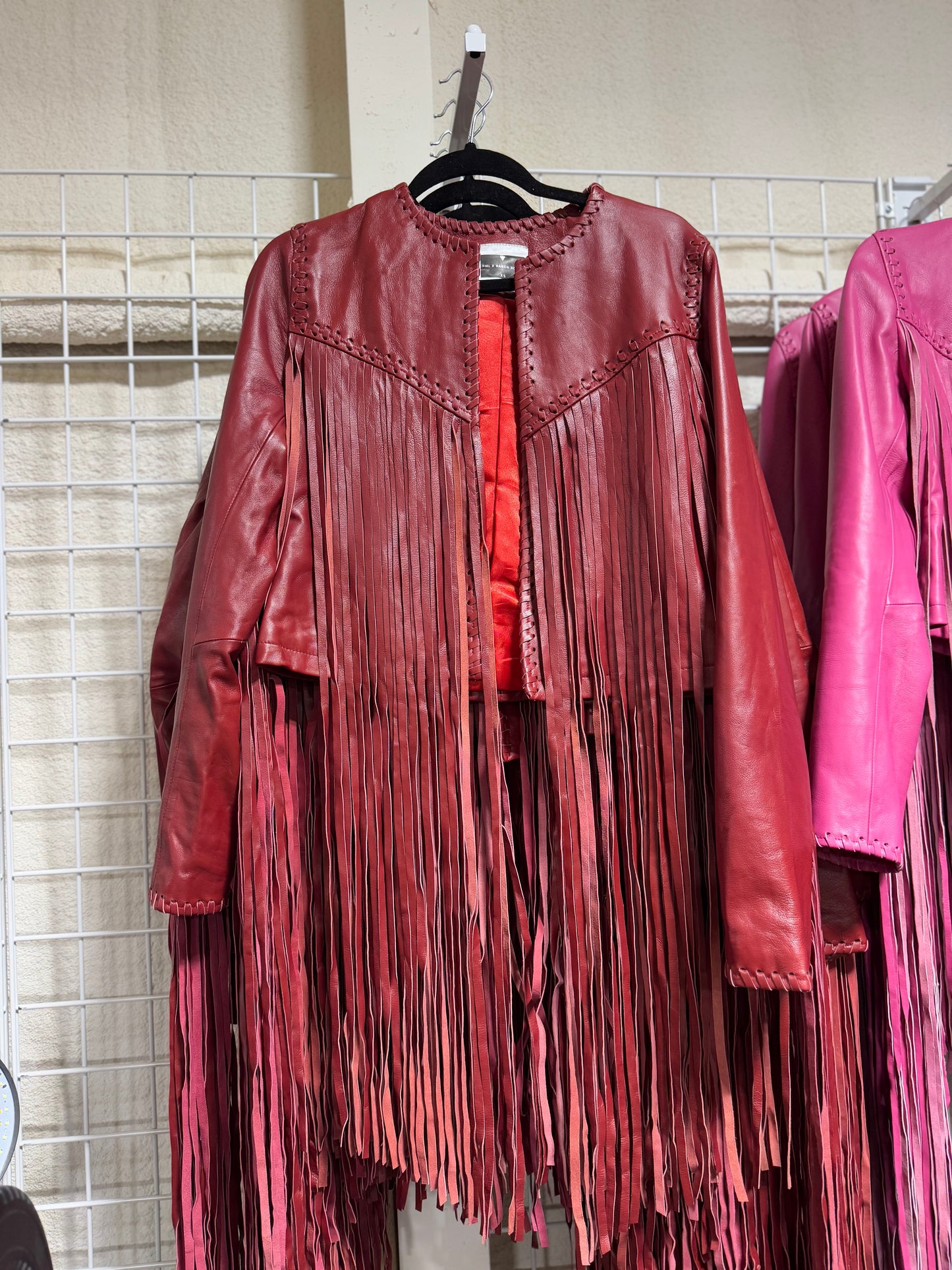 The Hannah Mae Red Fringe Leather Jacket (Regular & Plus Size)