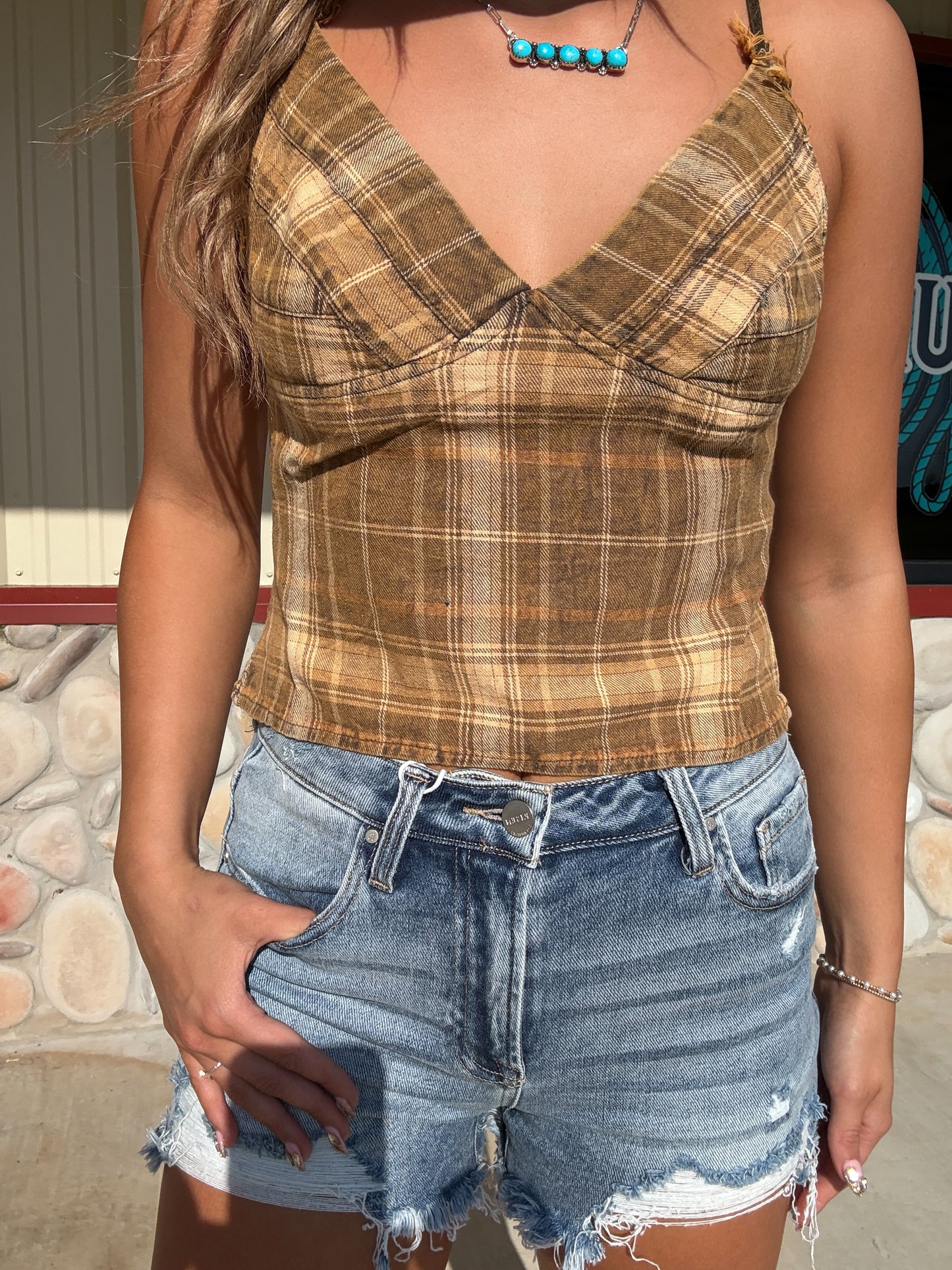 The Prairie Muse – Plaid Bustier Strap Top