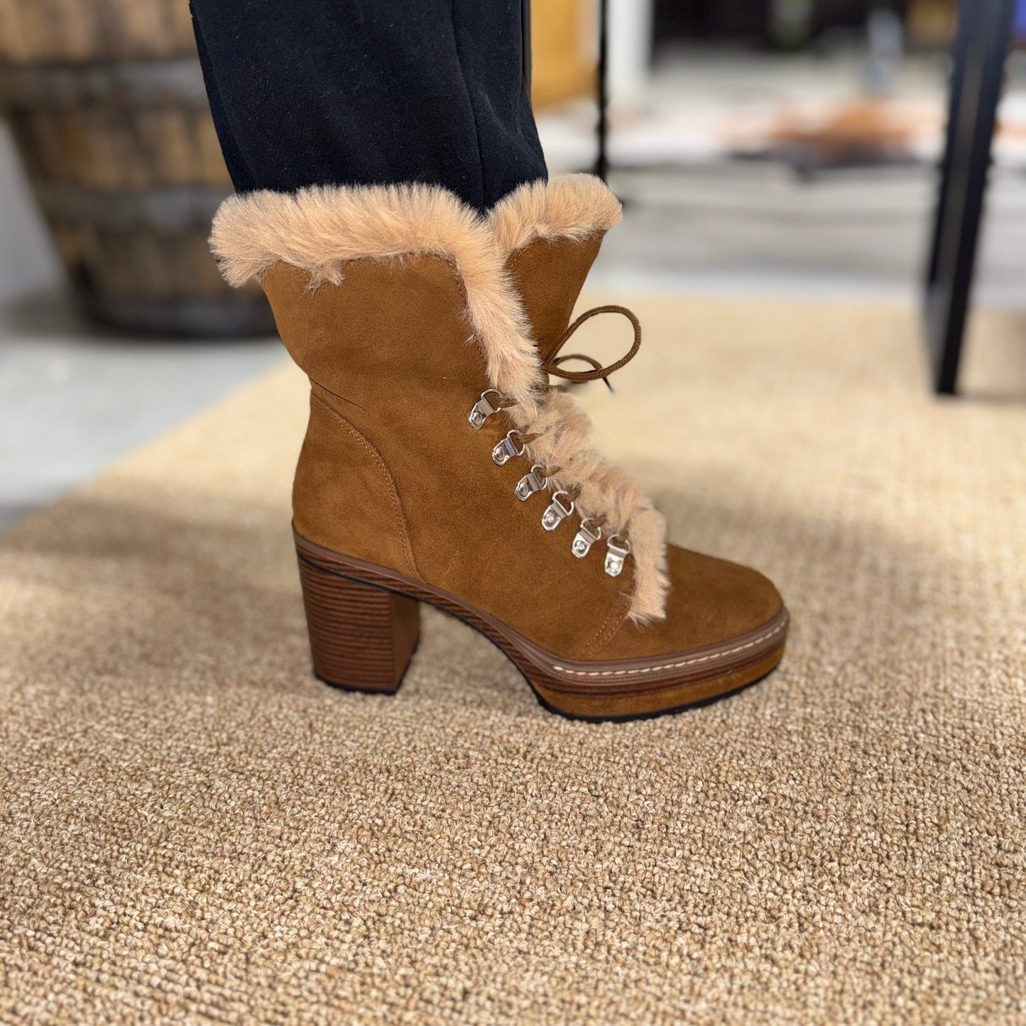 The Mountain Mama Fur Heeled Lace Up Boots Scoops by Steve Madden