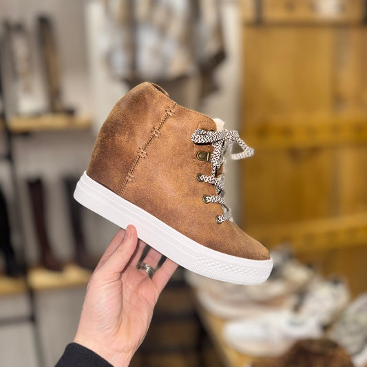 Keep It Fleece Hidden Wedge Lace Up Sneaker Style Shoe