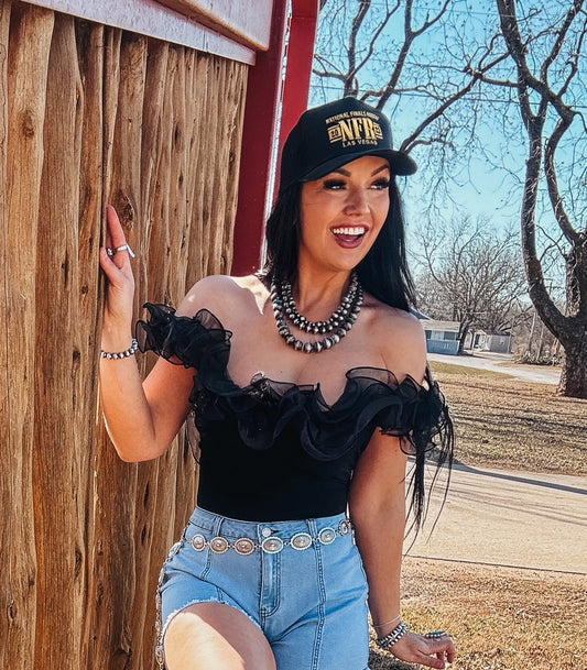 Effie Ruffle Bodysuit in Black