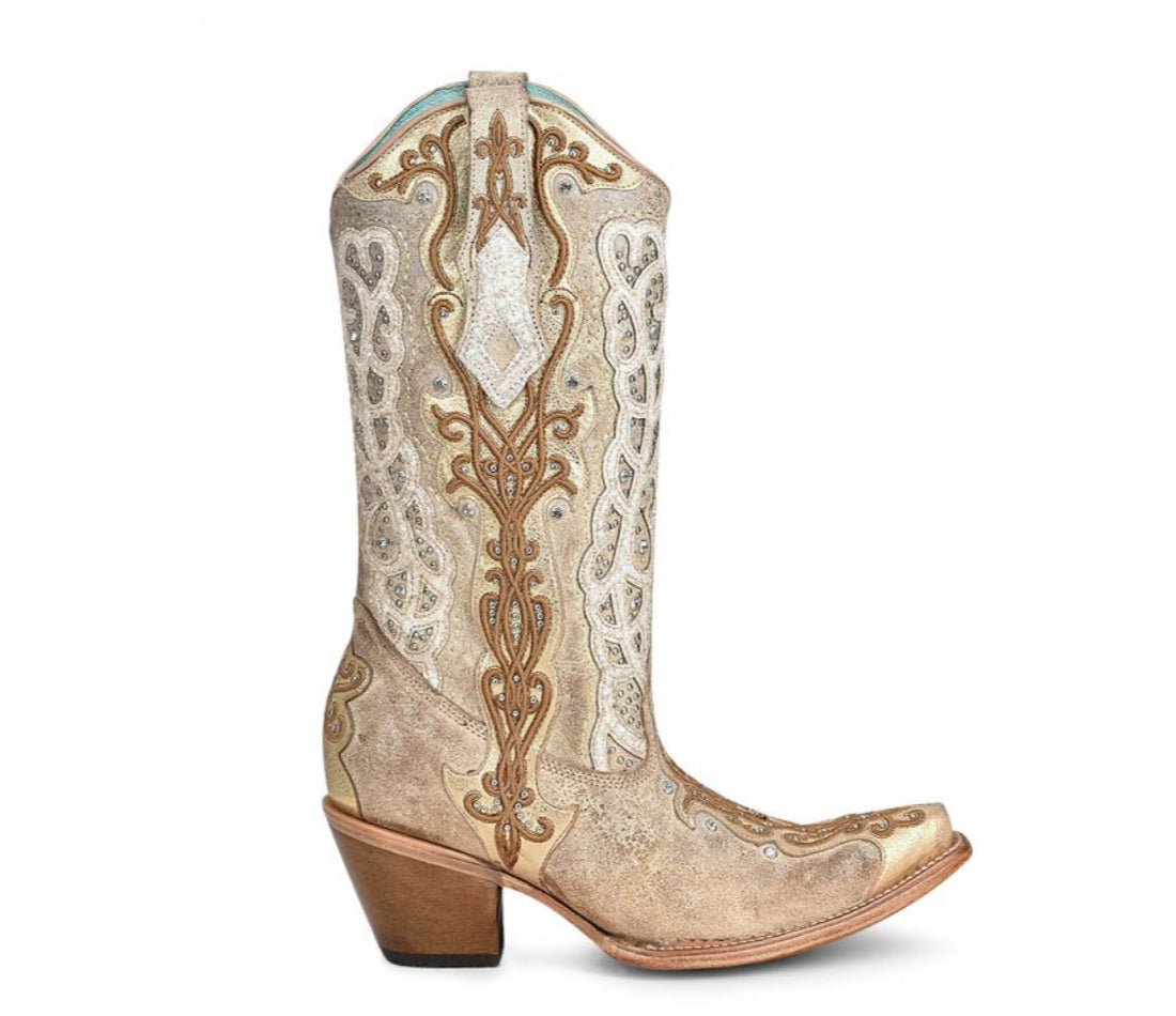 Corral Golden Bling Women's Overlay Embroidery Studs & Crystals Western Boots