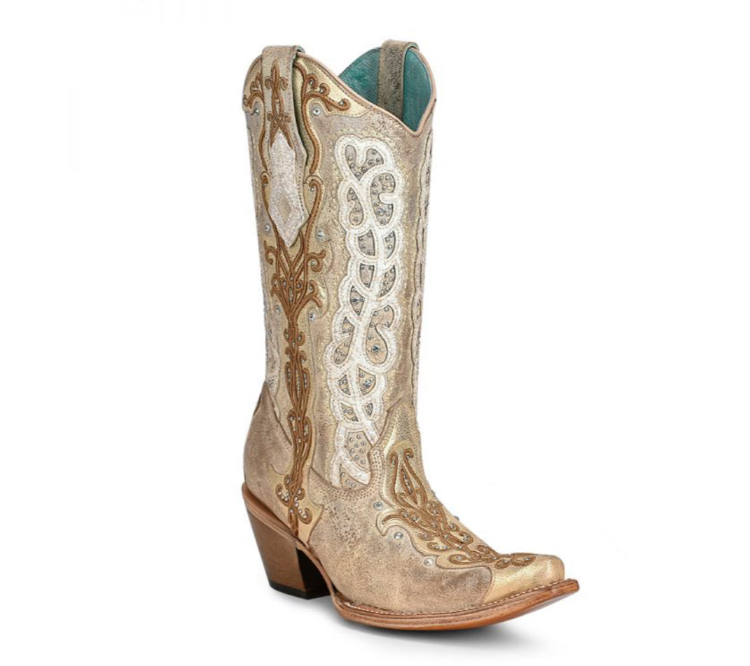 Corral Golden Bling Women's Overlay Embroidery Studs & Crystals Western Boots