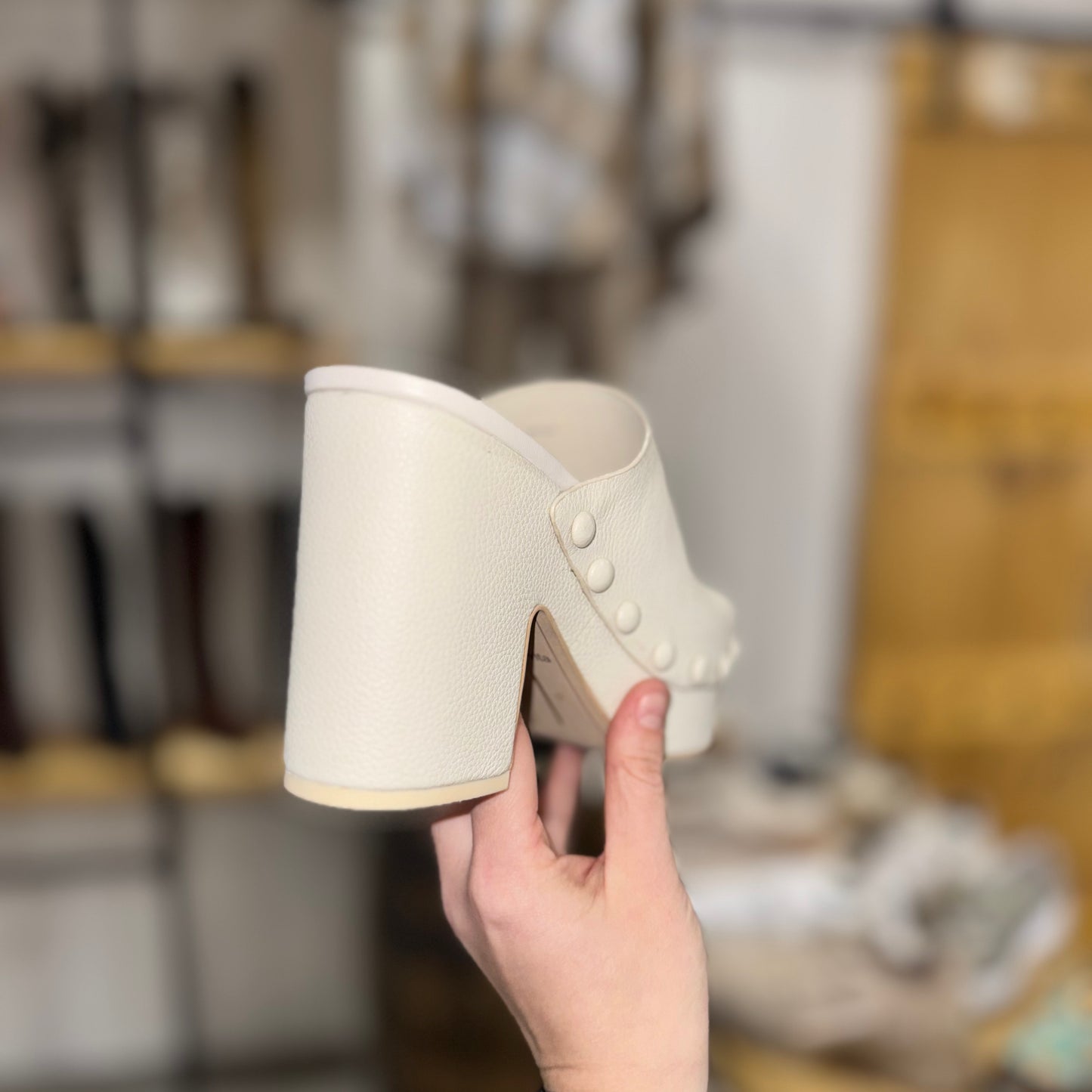 The Daci Leather Platform Button Studded Heels by Dolce Vita