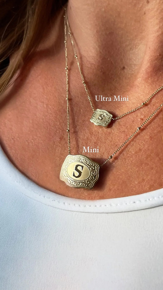 SpurWest Ultra Mini Belt Buckle Necklace Initials in Gold
