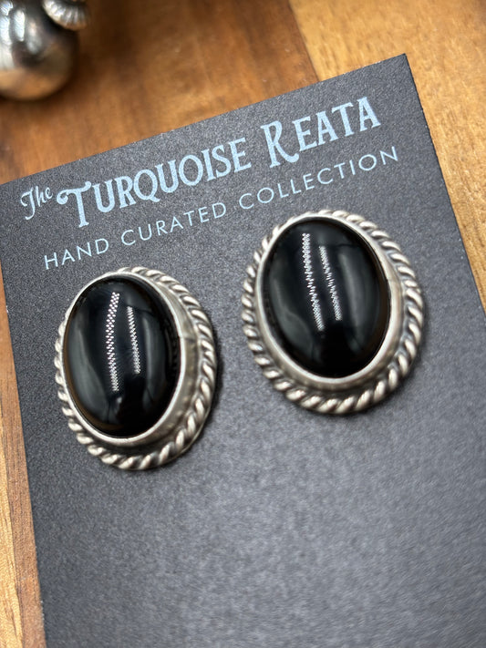 Black Onyx Stud Earrings by Chassity Belone, Navajo
