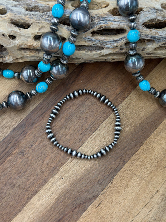 3-6mm #92-18 Rondelle Sterling Silver Pearl Stretchy Bracelet