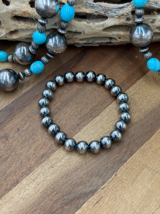 8mm #92-20 Sterling Silver Pearl Stretchy Bracelet