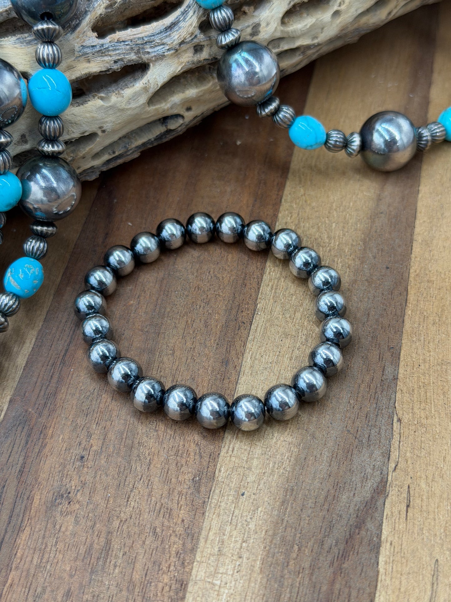 8mm #92-20 Sterling Silver Pearl Stretchy Bracelet