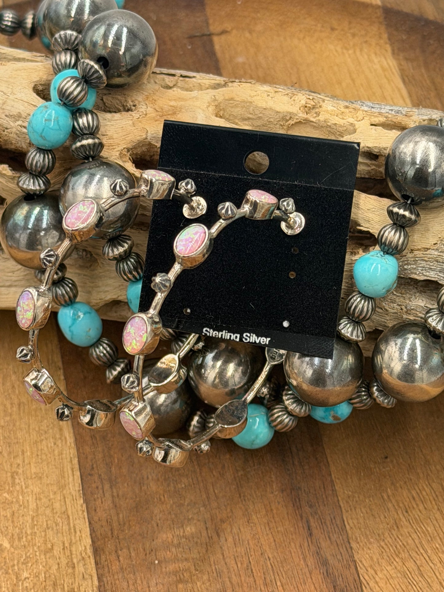 Pink Opal Hoop Earrings #811-14
