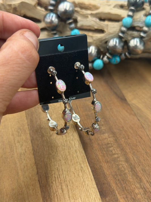 Pink Opal Hoop Earrings #811-14