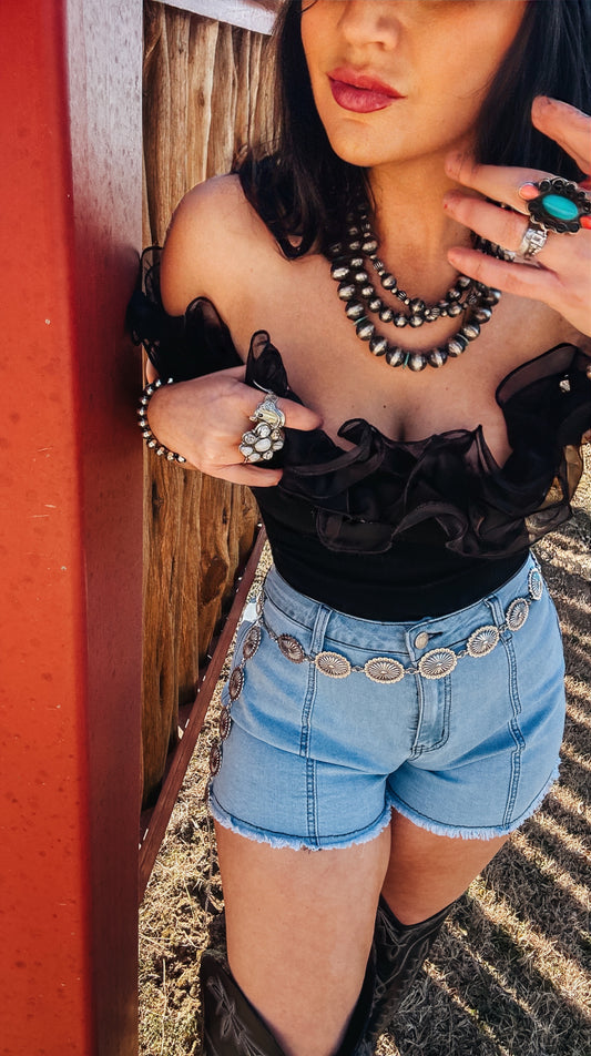 Effie Ruffle Bodysuit in Black