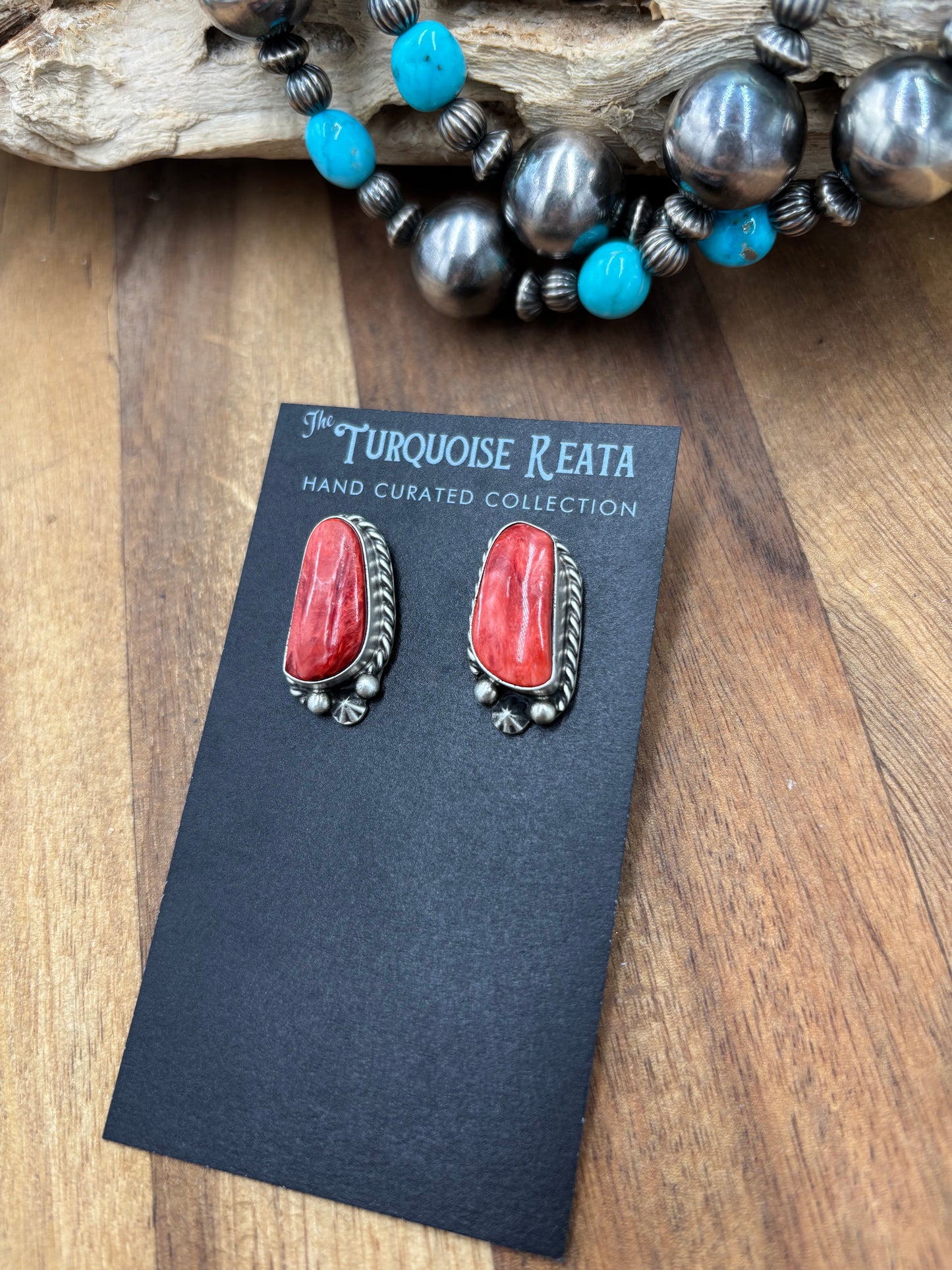 Red Spiny #826-7D Earrings by Chassity Belone, Navajo
